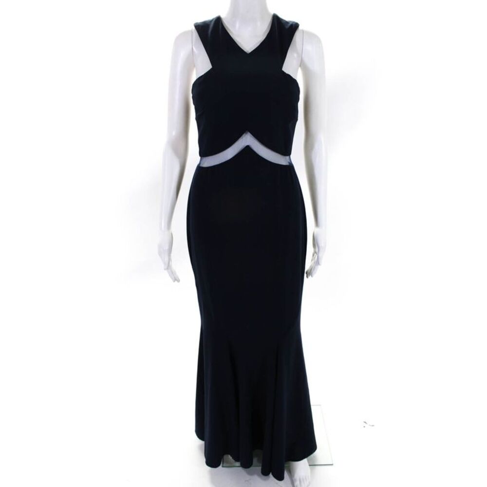 Mignon Womens Navy Chevron Cut Out Sleeveless Full Length Gown Size 2 10886868